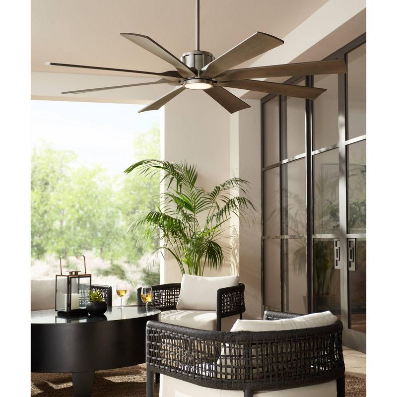 60" Possini Euro Design Modern Outdoor Ceiling Fan with Light LED Dimmable Remote Brushed Nickel Light Wood Damp Rated Patio Porch