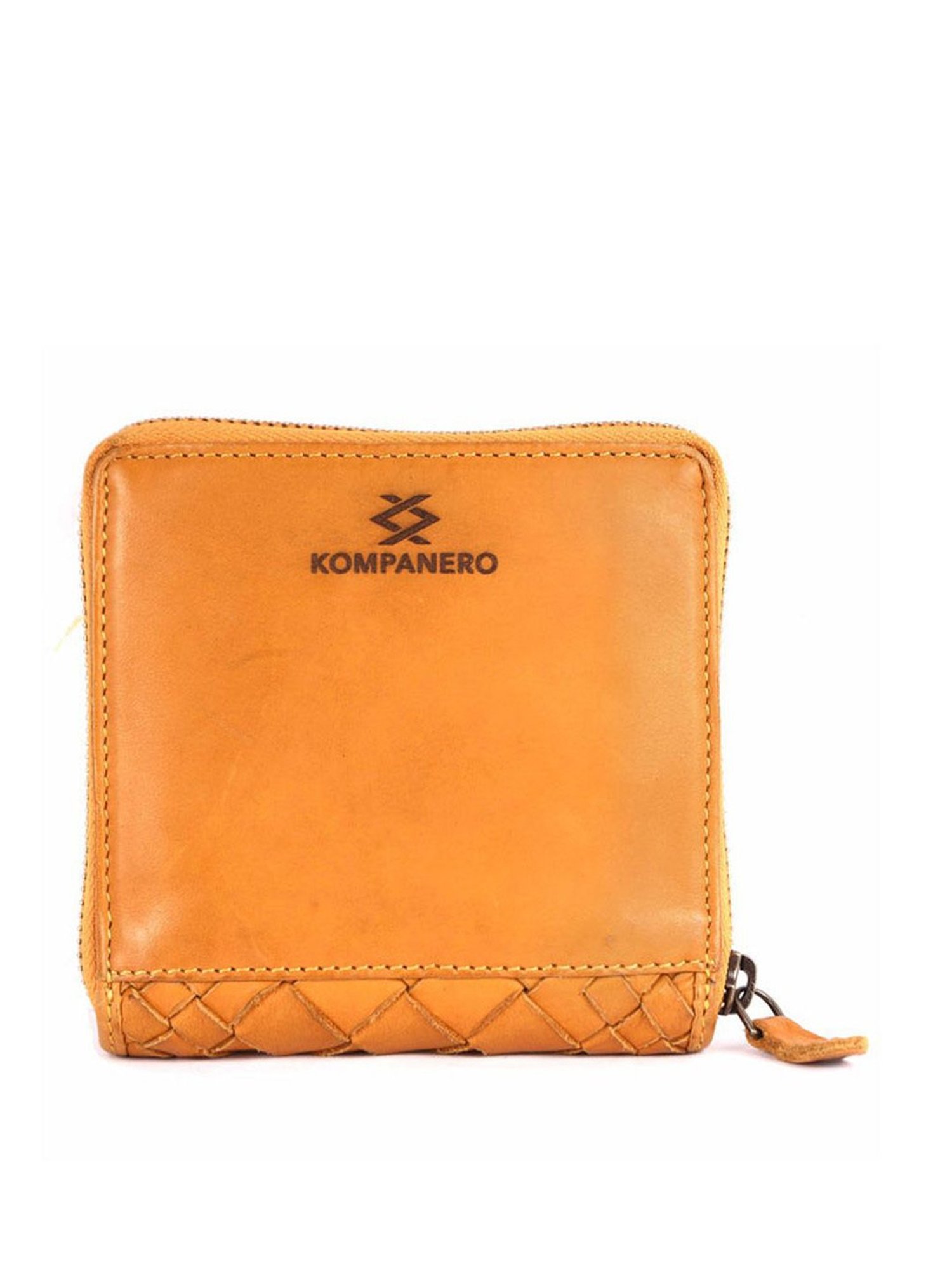 KOMPANERO Marquis Mustard Leather Textured Zip Around Wallet