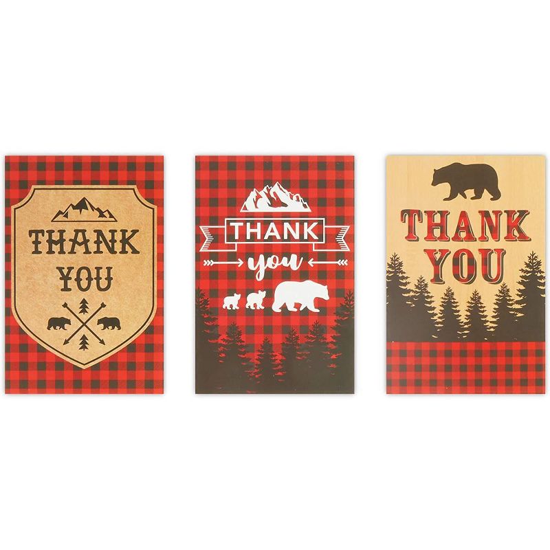 Pipilo Press 48-Pack Blank Thank You Cards with Kraft Envelopes, Buffalo Plaid Design (4 x 6 In)