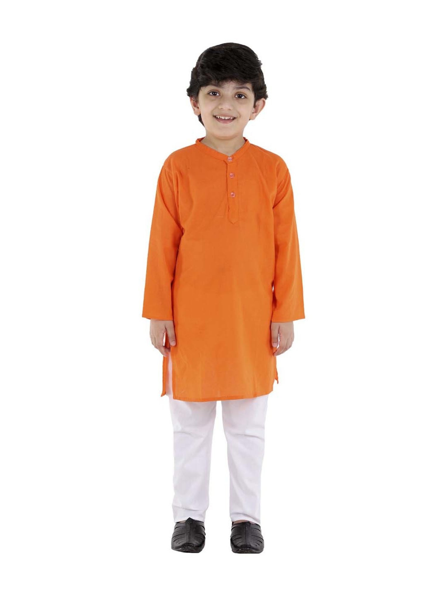 Ahhaaaa Kids Blue & Orange Cotton Floral Print Kurta Set