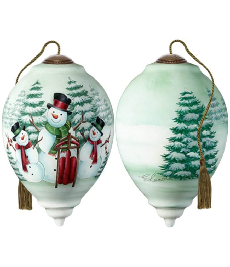 Ne' Qwa Art Merry Snowmen Hand Painted Glass Finial Ornament