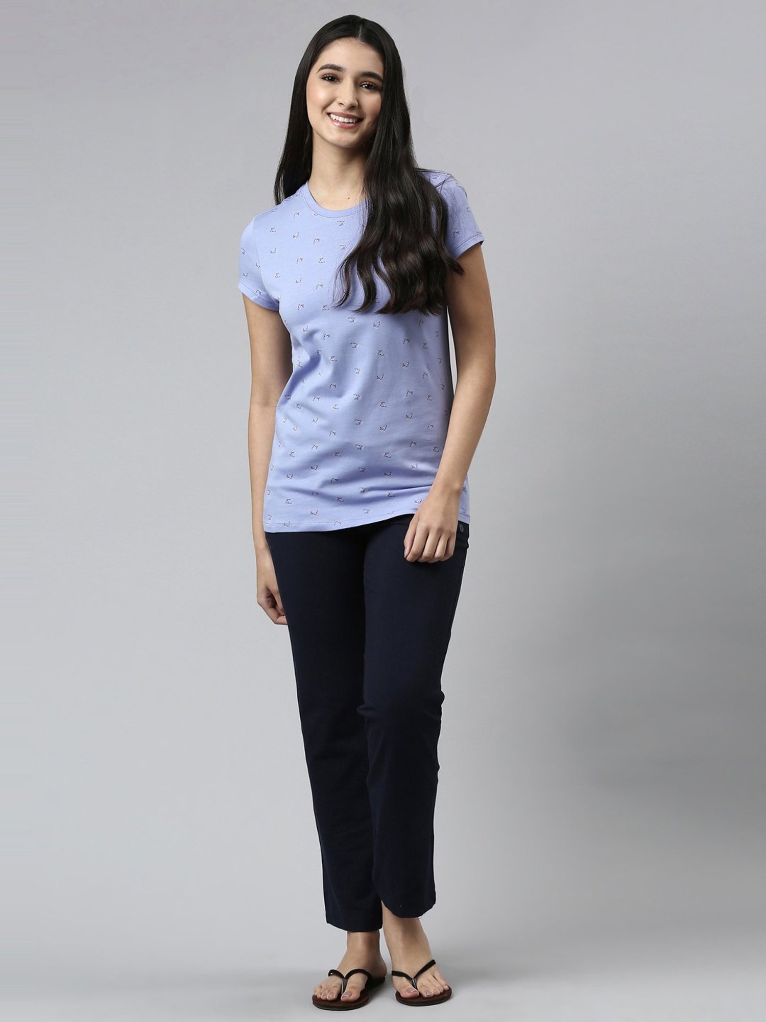 Enamor Purple Cotton Printed T-Shirt