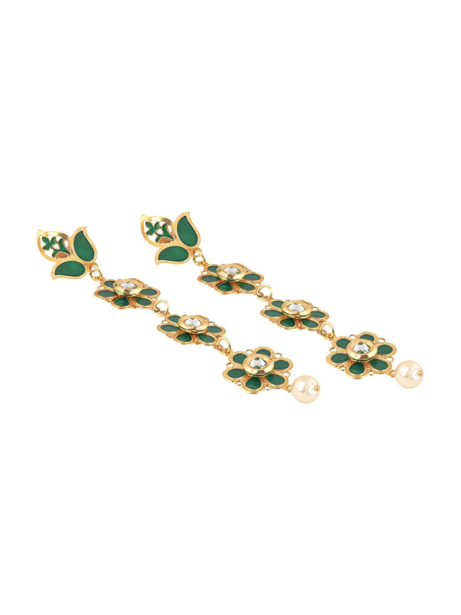 Teejh Daivey Dark Green & Golden Dangler Earrings