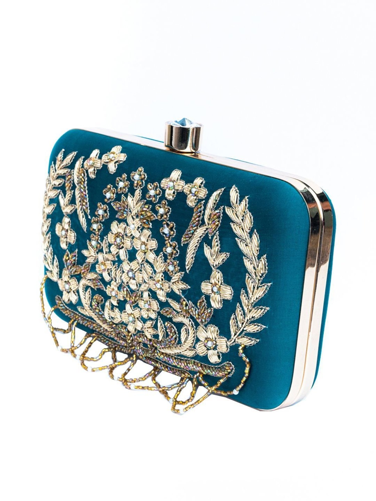 NR by Nidhi Rathi Blue Fabric Minaudiere Clutch