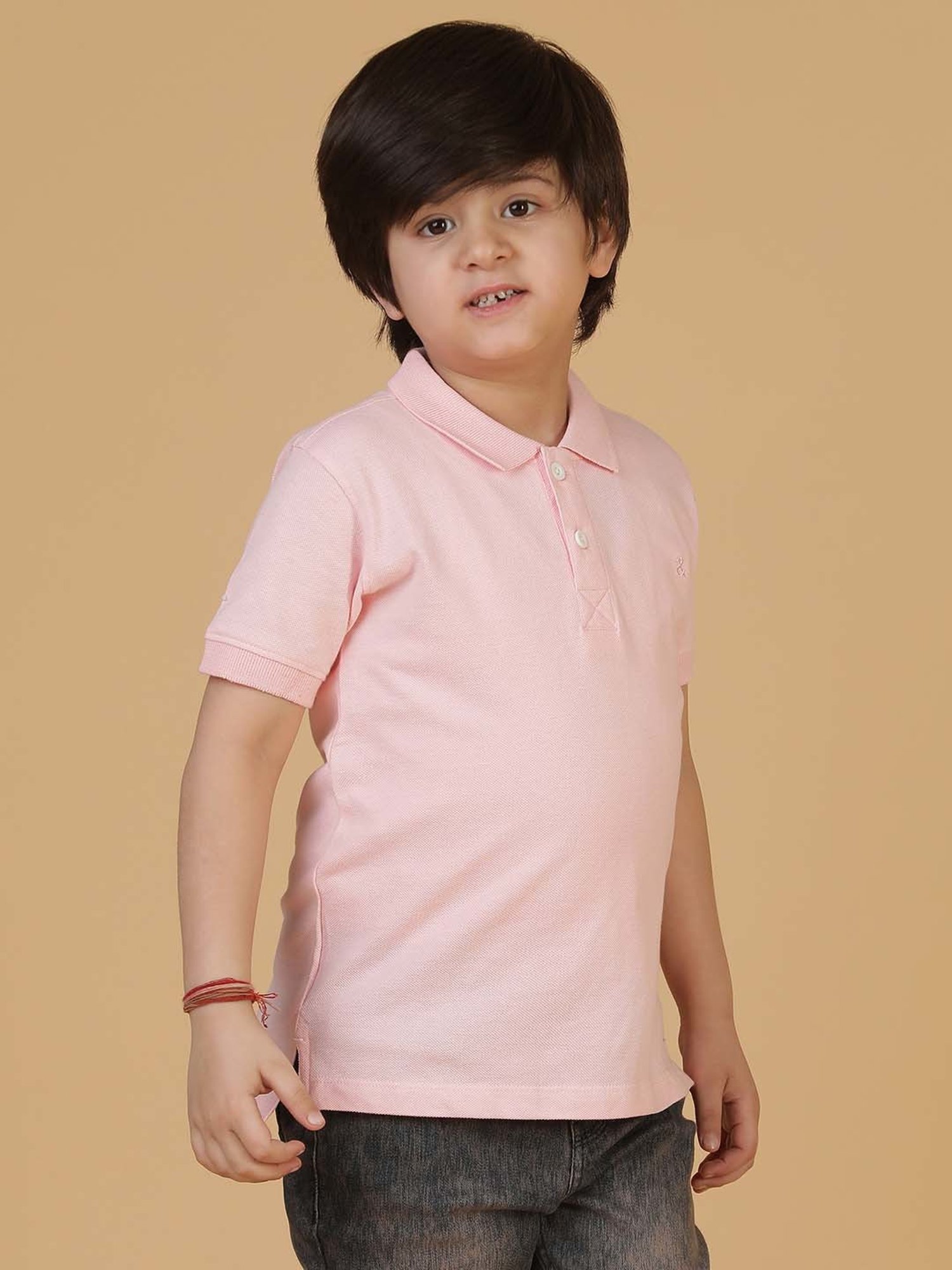Tales & Stories Kids Pink Cotton Regular Fit Polo T-Shirt