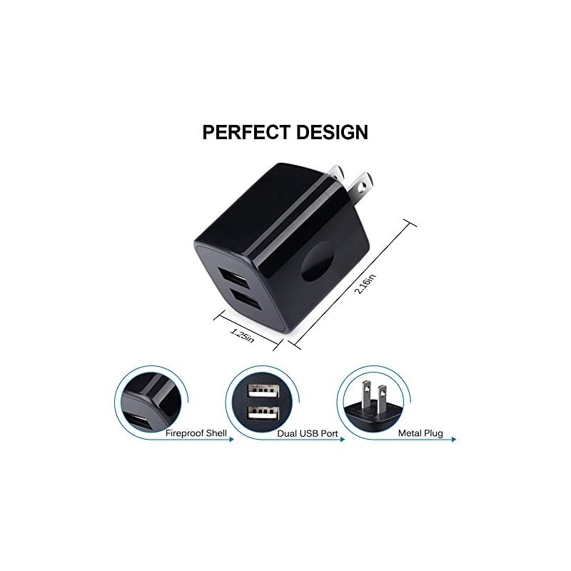 Wall Charger, Charging Block,  5-Pack 2.1Amp 5V Dual Port USB Power Adapter Plug Cube Compatible Phone 12 11 Xs Max XR X 8 7 6, Pad Mini/Air (2020), Samsung A42 A21s S20 S10 S9+, G8 K31 Q60 G8