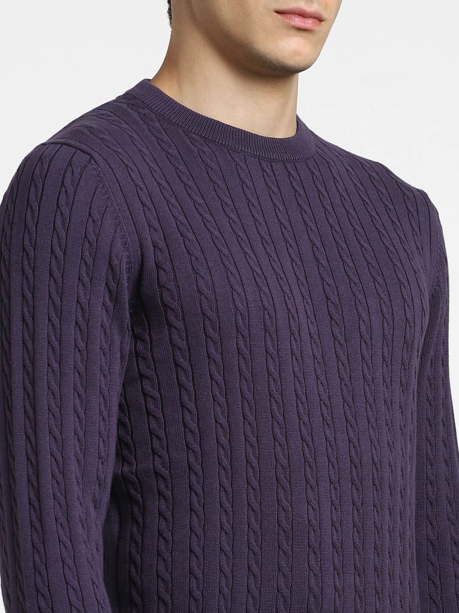 Jack & Jones Purple Slim Fit Textured Cotton Sweater
