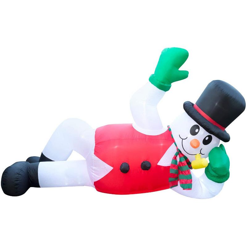 Holidayana 10 Foot Long Giant Inflatable Waving Snowman Holiday Ornament Yard Decoration with Blower Fan, Tie Down Straps, and Ground Anchor Stakes