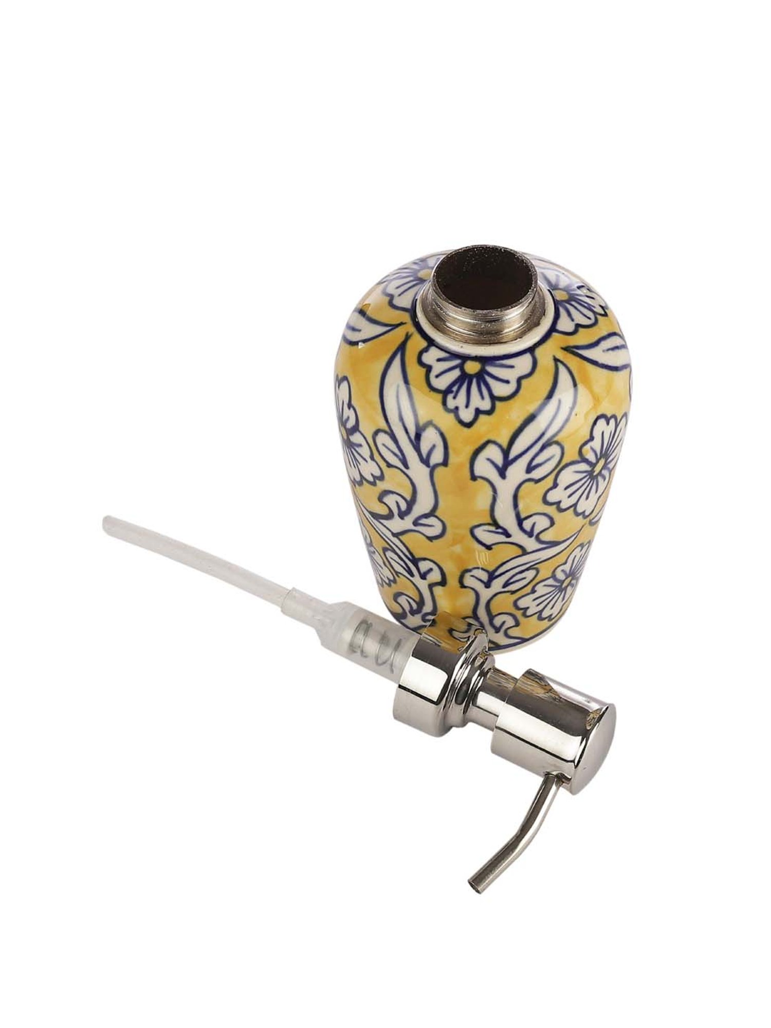 VarEesha Yellow & White Ceramic Aztec Liquid Soap Dispener (0.30L) - Set of 1