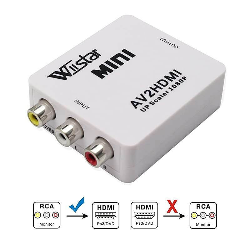 AV to HDMI Converter Mini RCA Composite AV CVBS to HDMI Video Audio Converter Adapter Supporting PAL/NTSC with USB Charge Cable for PC Laptop Xbox PS4 PS3 TV STB VHS VCR Camera DVD