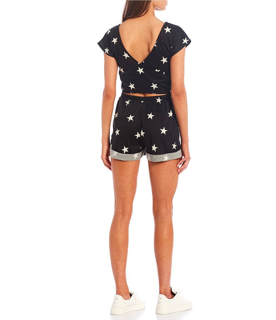Stilletto's Star Print Short-Sleeve Criss-Cross Back Knit Romper