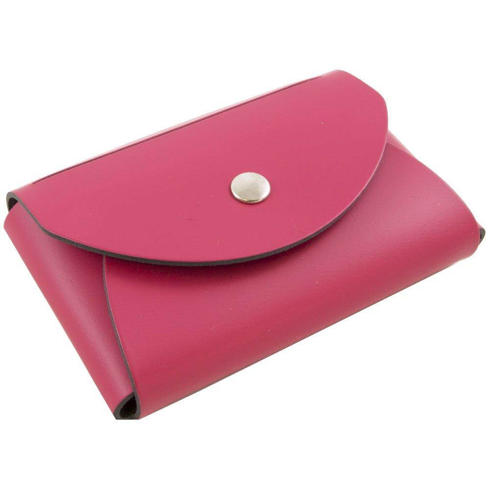 JAM PAPER Italian Leather Business Card Holder Case with Round Flap - Fuchsia Pink - Sold Individually