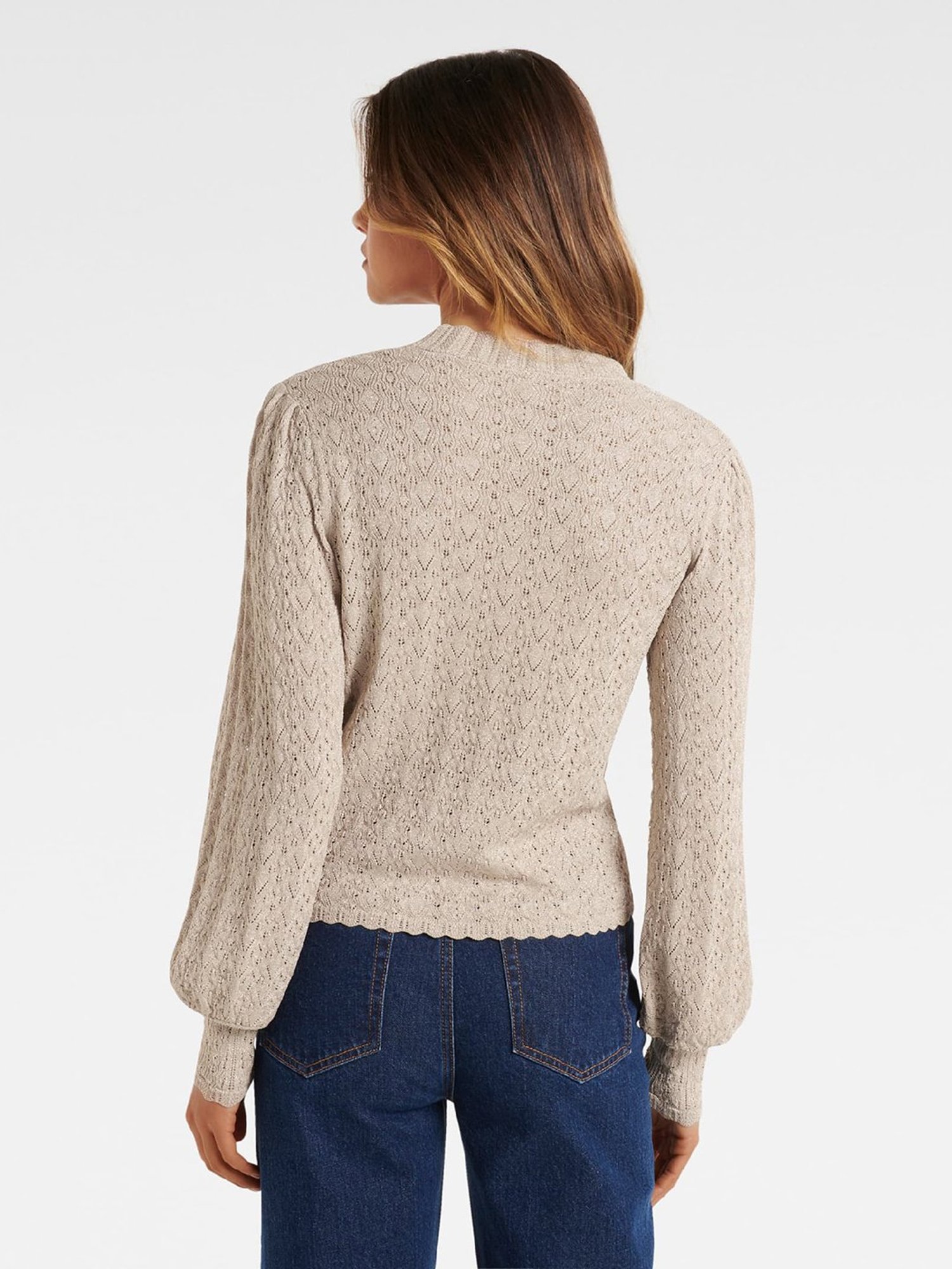 Forever New Beige Self Design Sweater