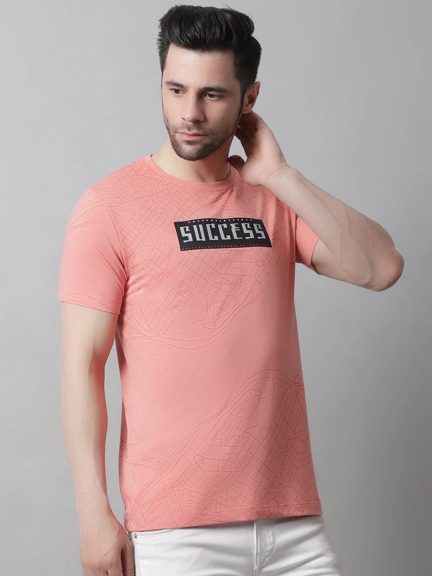 Venitian- Forbidden Clothing Peach Slim Fit Printed T-Shirt