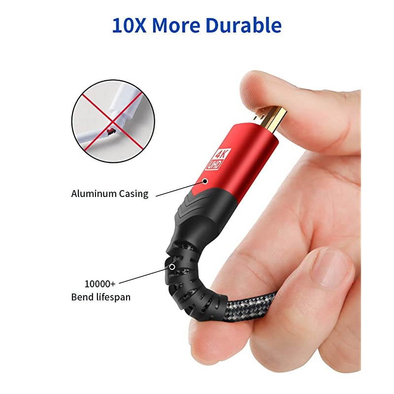 4K 60Hz HDMI Cable 33ft1M  HDMI 20 to HDMI High Speed 18Gbps 28AWG HDR 3D 2160p 1080p Braided Cord Compatible with Ethernet Audio ReturnARCFire TV UHD TV PC Red