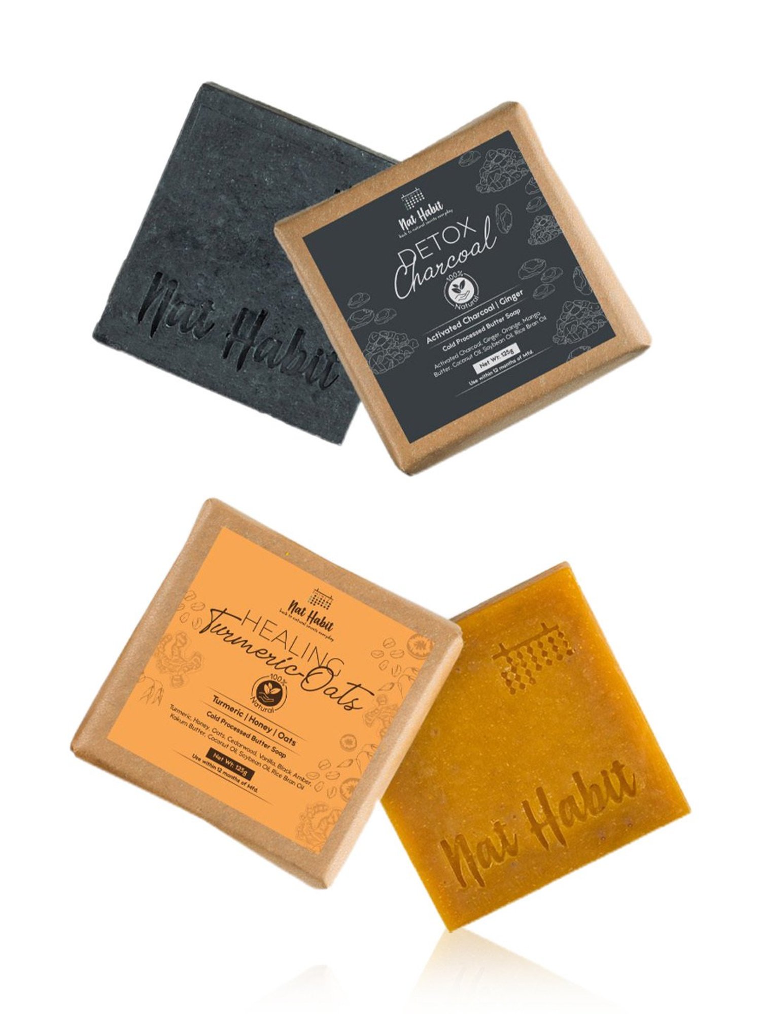 Nat Habit Detox Charcoal & Healing Turmeric-Oats Cold Processed Butter Soap Combo