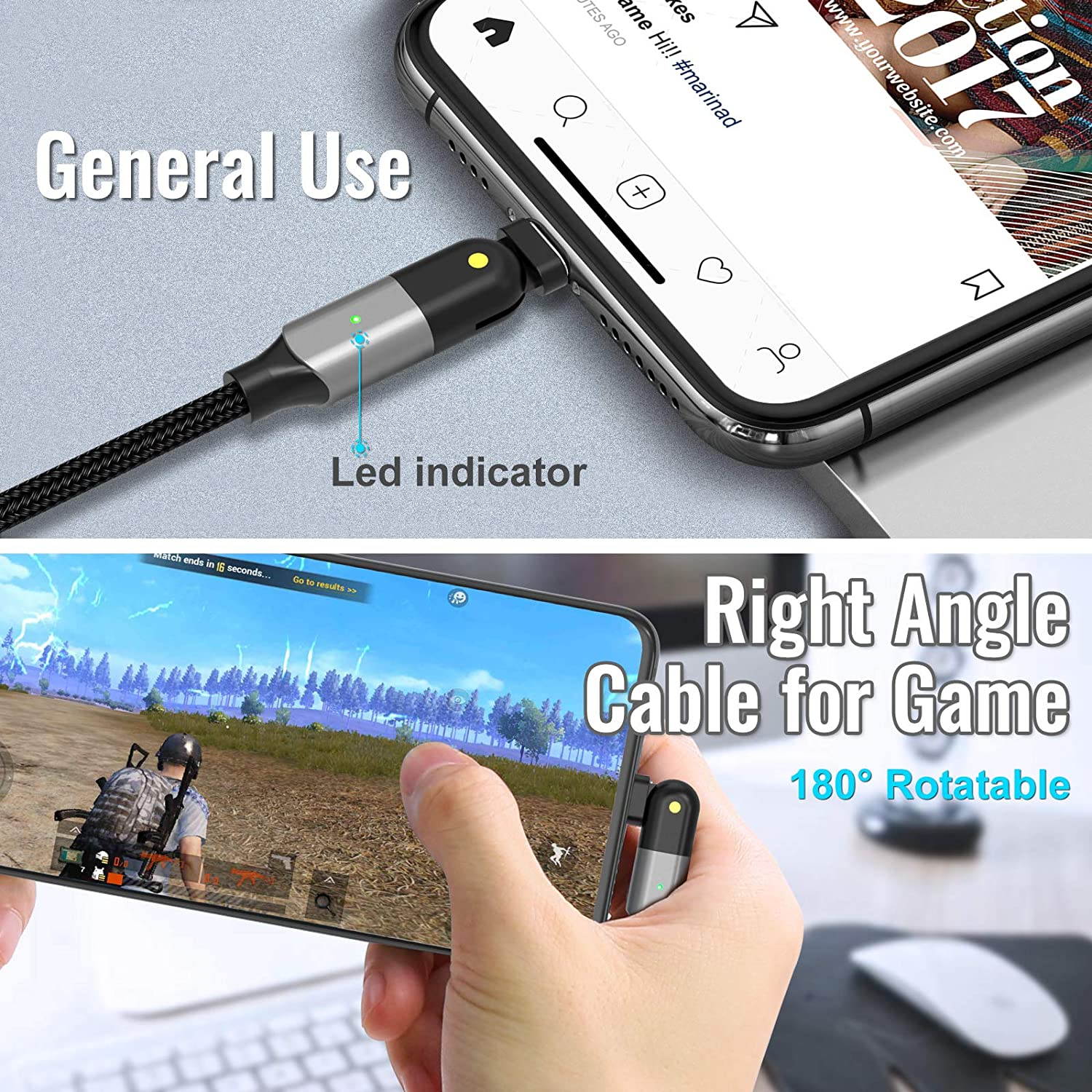 USB C to USB C 100W Fast Charging Cable 6.6ft, 180 Degree Rotatable Type C Charger Cord Compatible with MacBook Pro 2020/2019/2018, iPad Pro 2020/2018,Galaxy S20 S9,Pixel,Switch