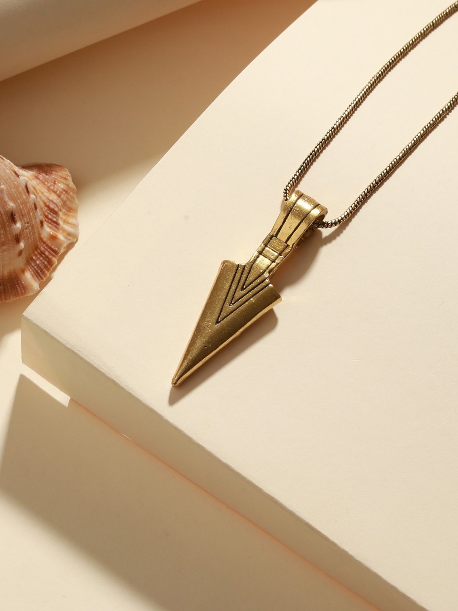 Bold by Priyaasi Striped Arrow Golden Casual Pendant With Chain for Men
