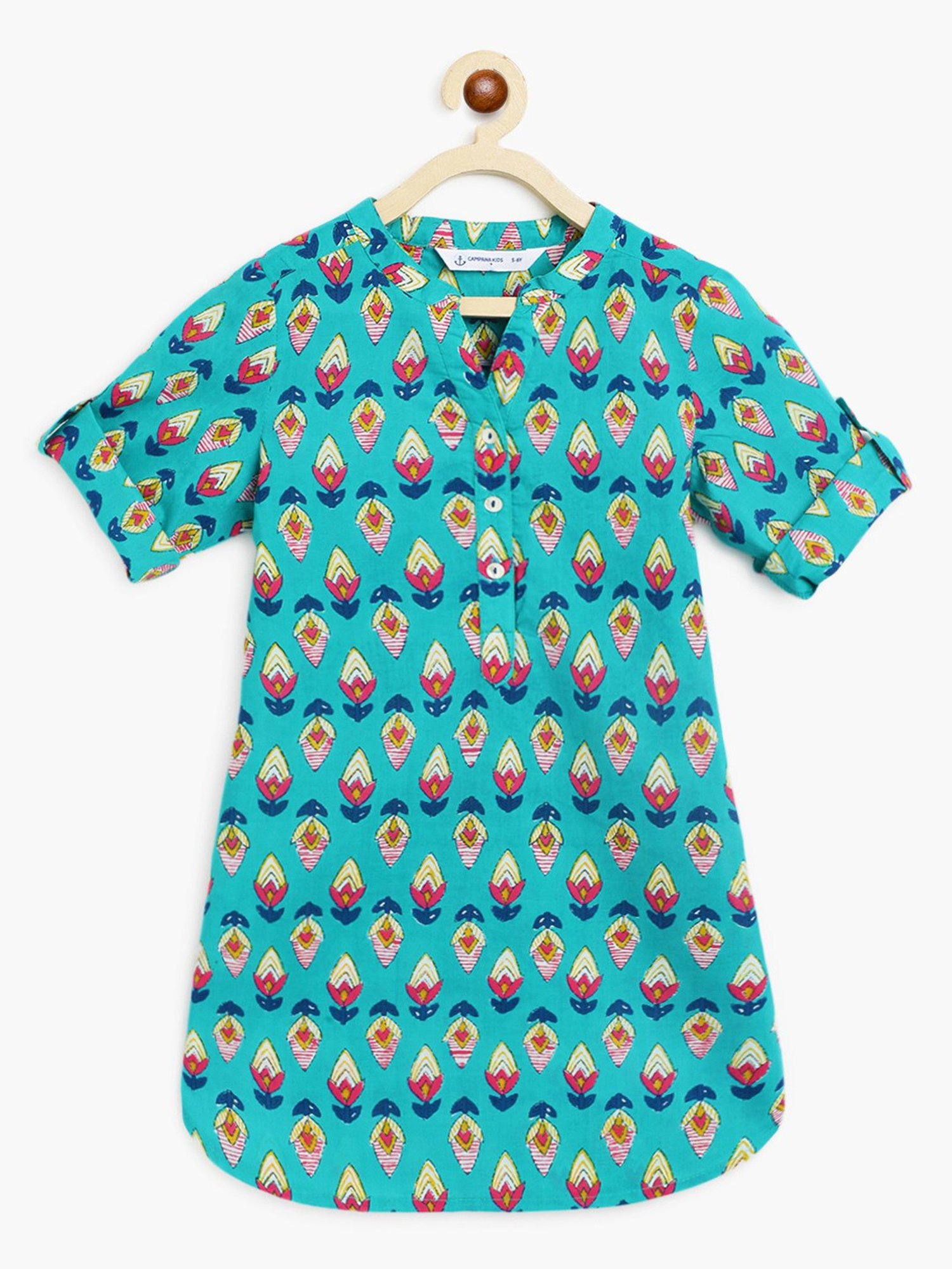 Campana Kids Teal & Ink Blue Floral Print Kurta