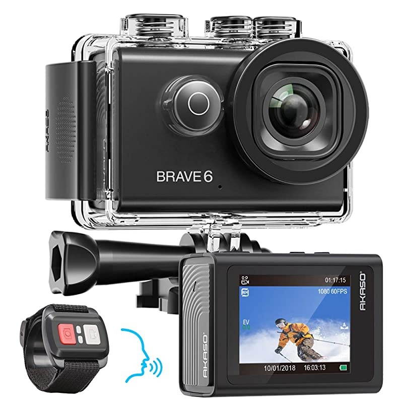 Brave 6 4K 20MP WiFi Action Camera Voice Control EIS Web Camera 100 feet Underwater Waterproof Camera Remote Control 6X Zoom Underwater Camcorder with 2 Batteries and Helmet Accessories Kit