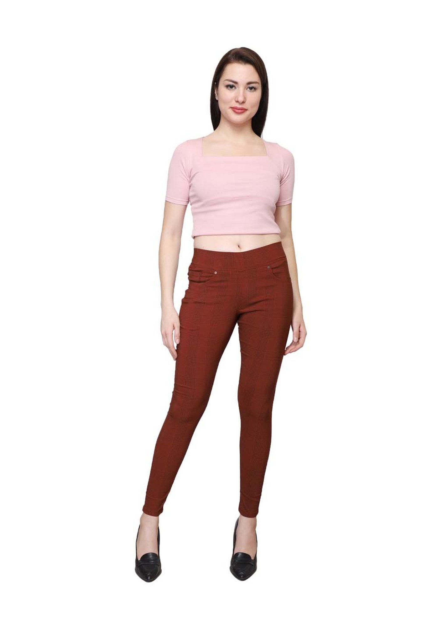 Westwood Maroon Skinny Fit Chequered Jeggings