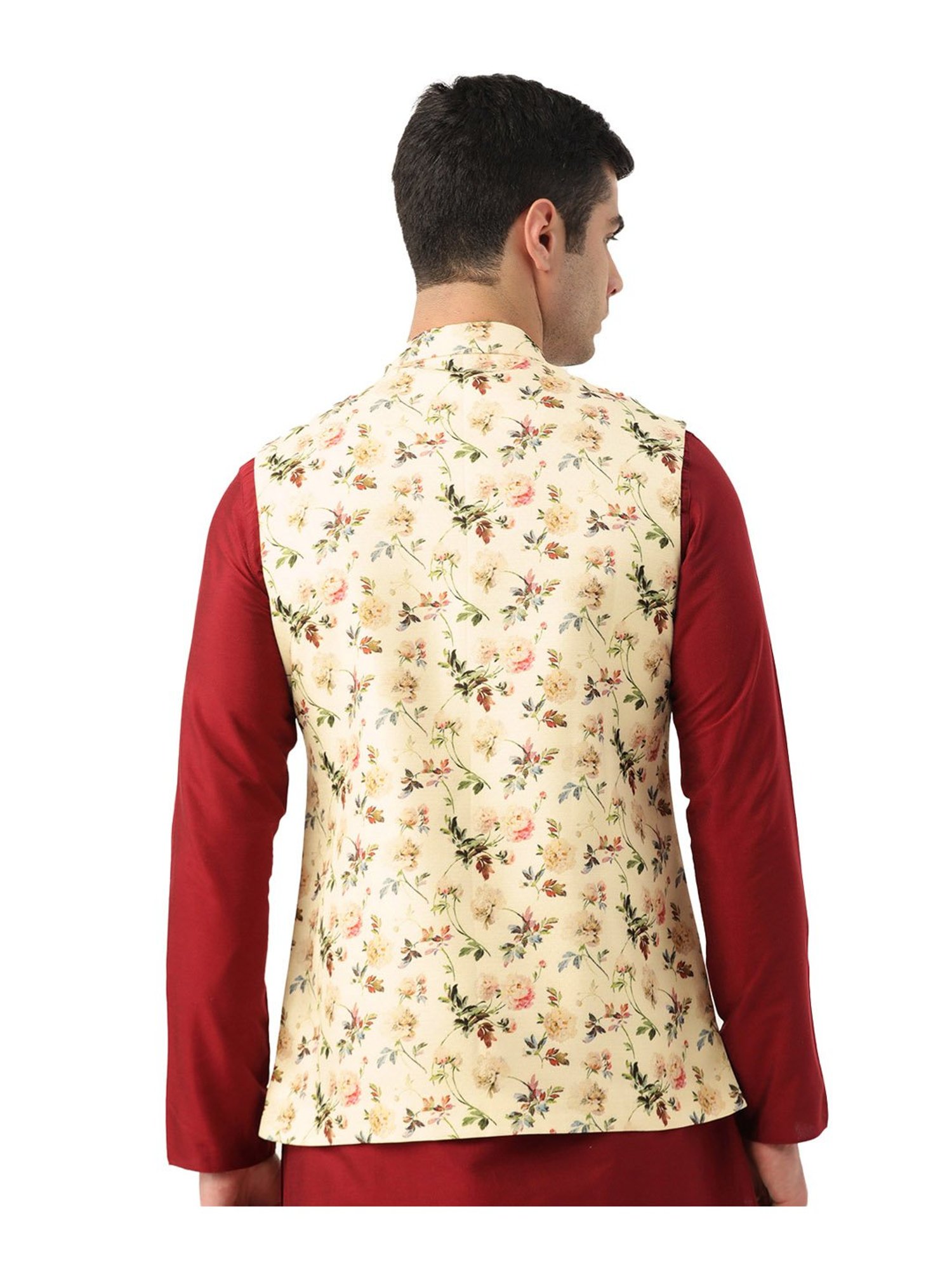 Manyavar Cream Floral Print Ethnic Jacket