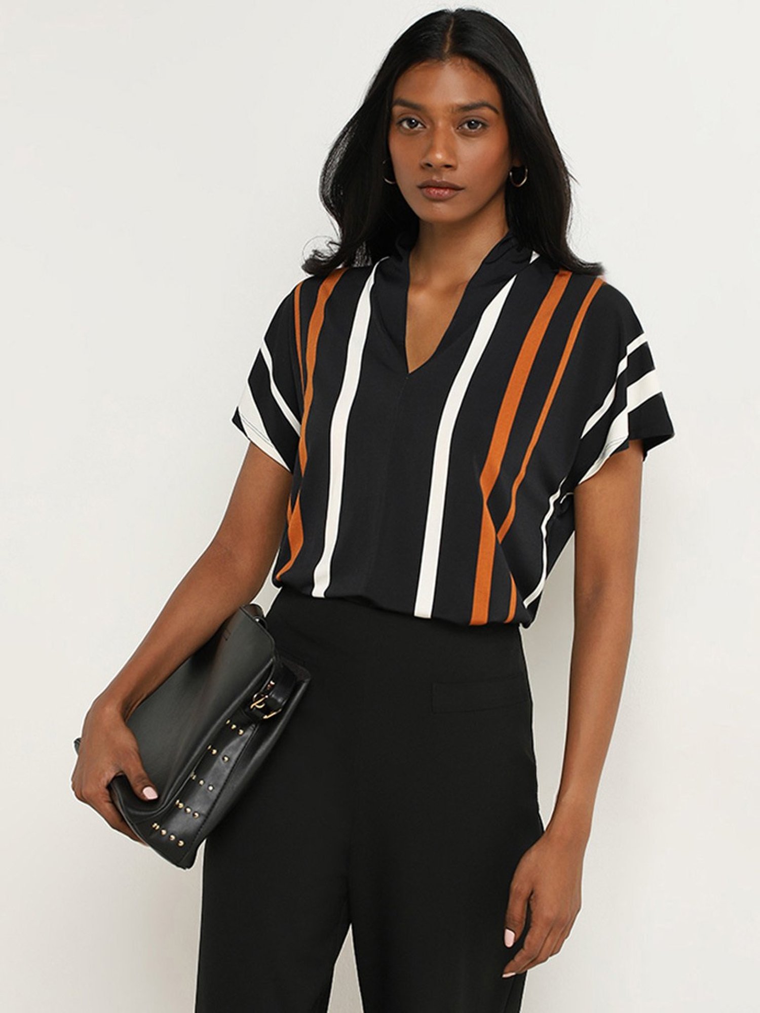 Wardrobe by Westside Black Stripe Printed Top