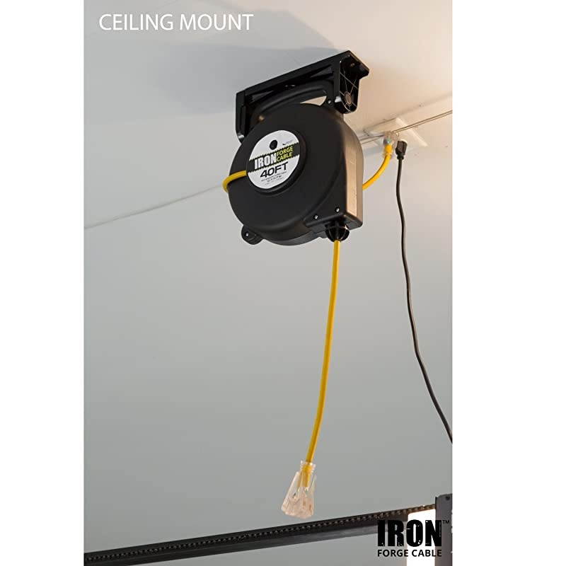 Ft Retractable Extension Cord Reel 2 In 1 Mountable amp Portable Power Cord Reel with 3 Electrical Outlets 123 SJTW Heavy Duty Yellow Cable Perfect for Hanging from Your Garage Ceiling