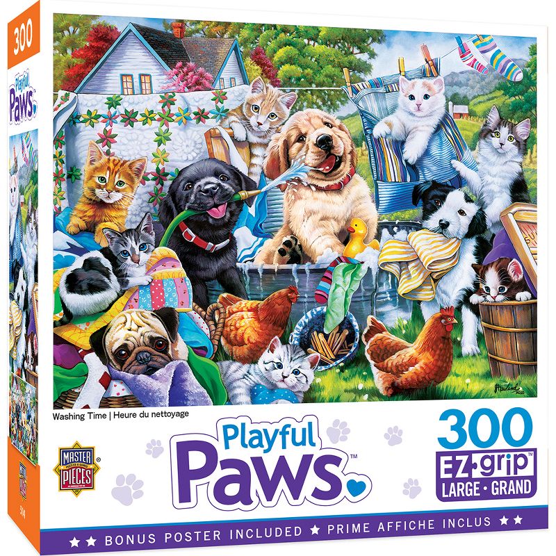 MasterPieces Playful Paws Puzzles Collection - Washing Time 300 Piece EZ Grip Jigsaw Puzzle