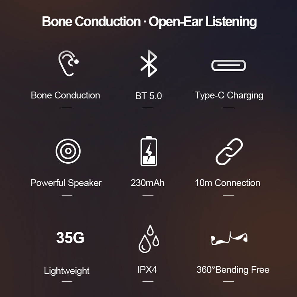 DESFLOW AS10 Bone Conduction Headphones Bluetooth 5.0 Sports Earphones Wireless Earbuds for Smart Phones Tablet PC Notebook