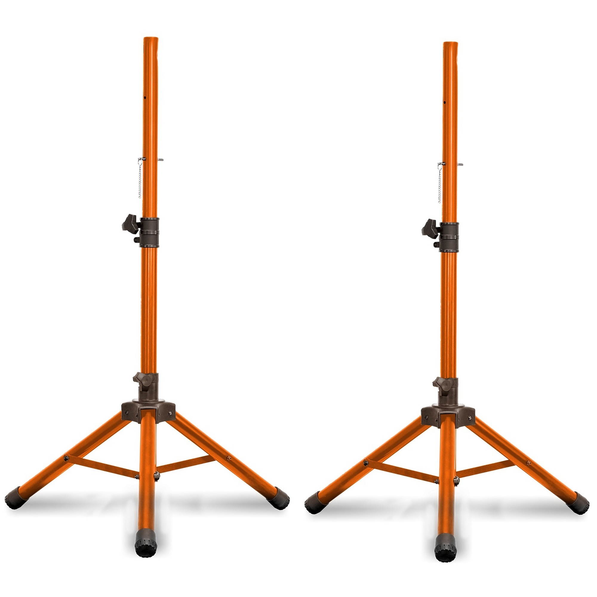 Technical Pro Professional Iron Steel Orange Tri-Pod Speaker Stand with Plastic Feet, 40 lbs Capacity, Adjustable Height (2 Packs)