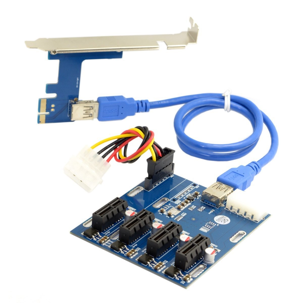 PCI-e Express 1x to 4 Port 1x Switch Multiplier Splitter Hub Riser Card with USB 3.0 Cable