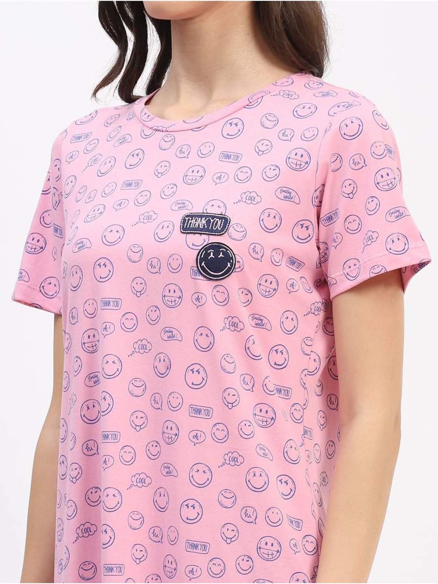 MADAME M Secret Pink Cotton Printed Sleep Tees