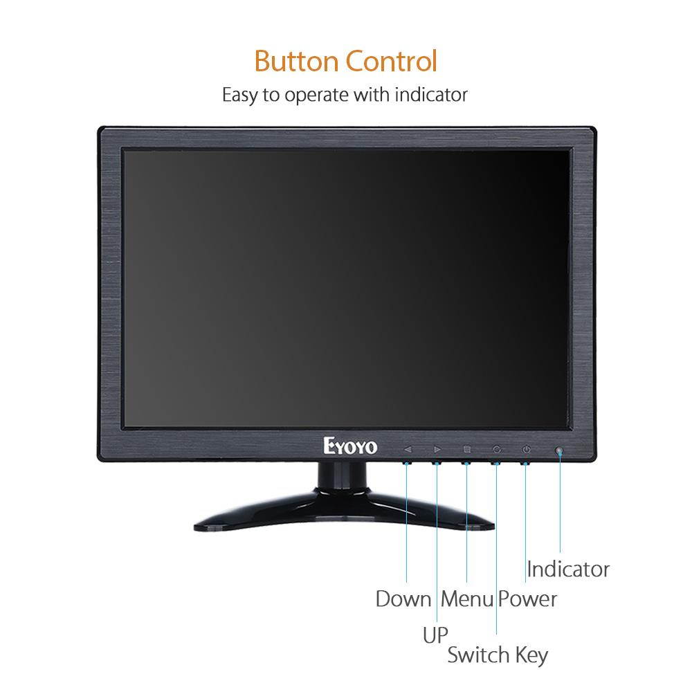 Eyoyo 10inch HDMI IPS Monitor 1920x1200 IPS-LCD Screen Display with BNC/VGA/AV Output,For CCTV DVD PC Laptop DVR CCD Camera,Built-in Loudspeakers
