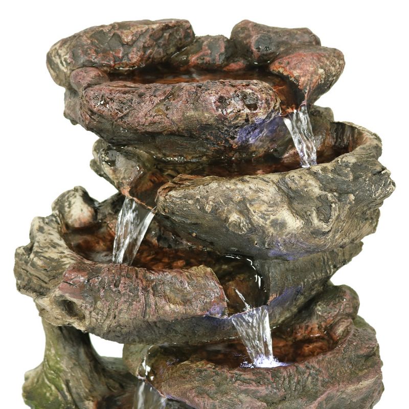 Sunnydaze Indoor Decorative Calming 5-Step Rock Falls Waterfall Tabletop Water Fountain with LED Lights - 14"