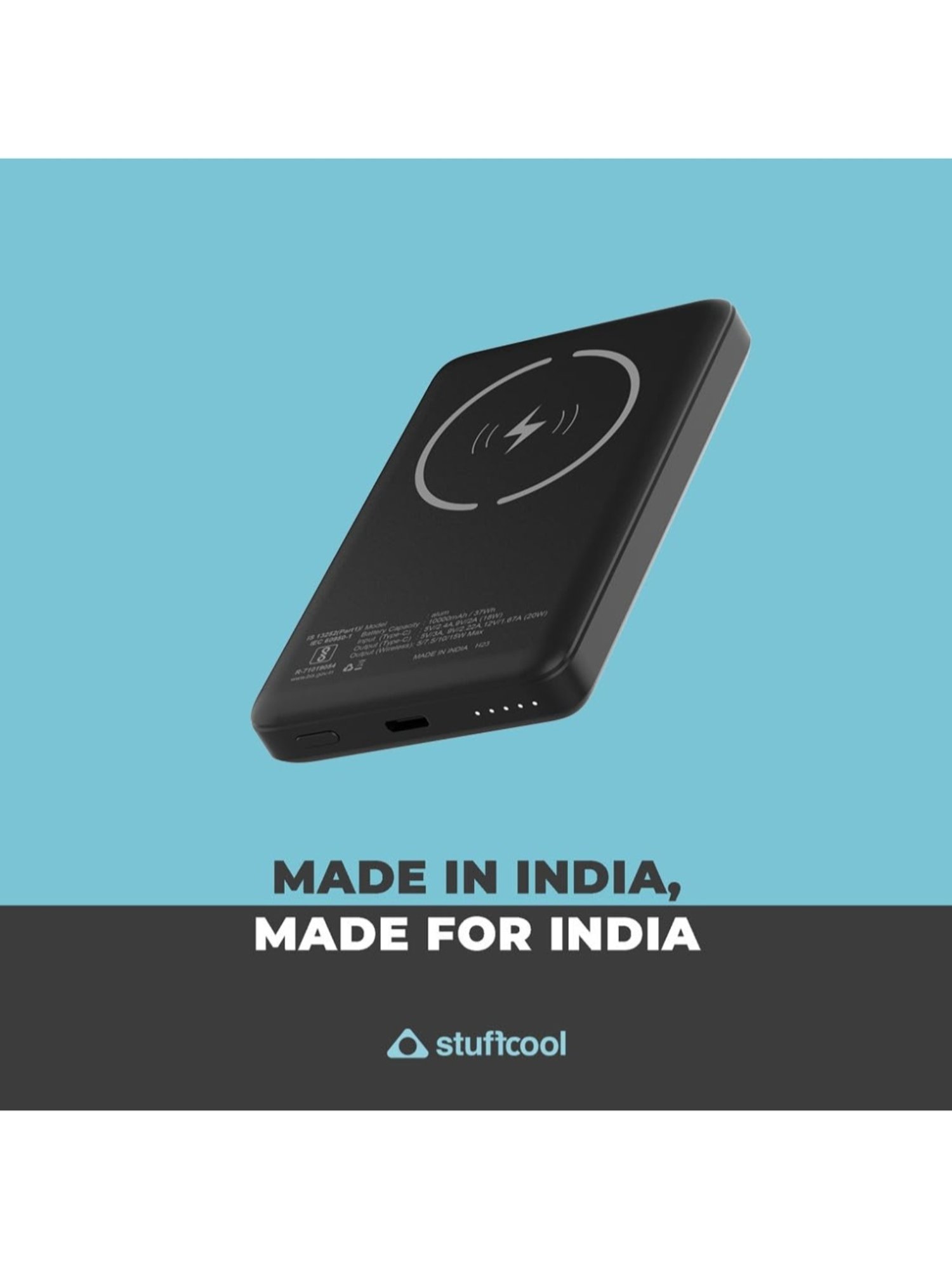 Stuffcool Alum 10000mAh Magnetic Wireless Powerbank for iPhone 12/13/14/15 Series (Black)