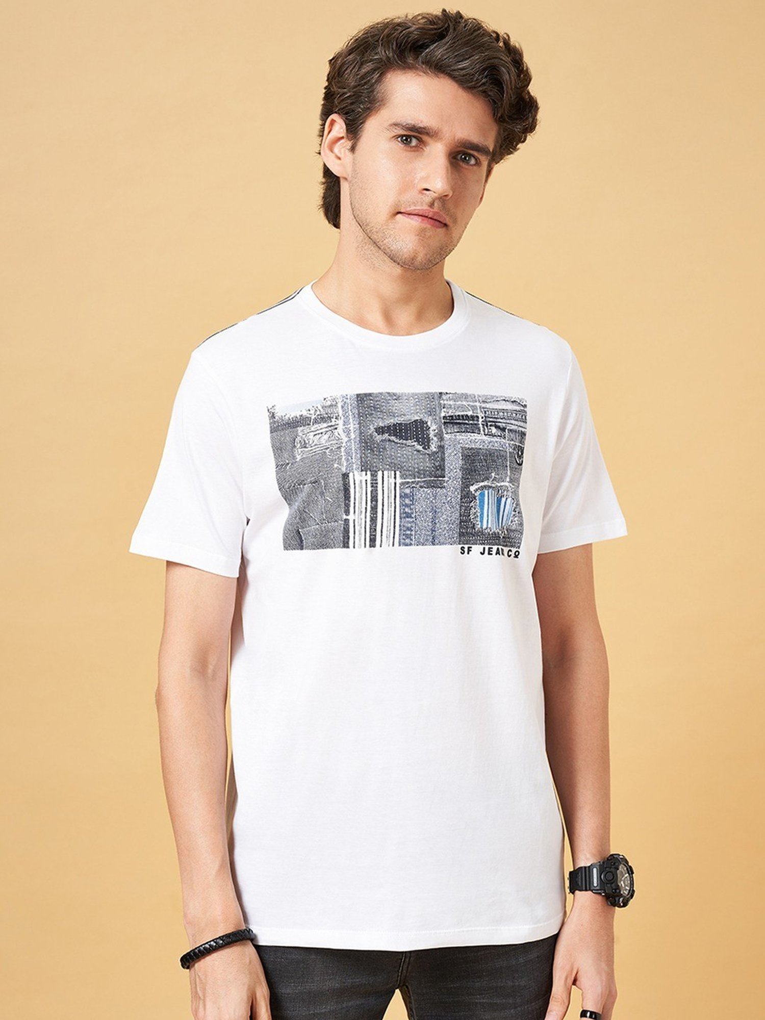 Sf Jeans By Pantaloons White Slim Fit Printed T-Shirt