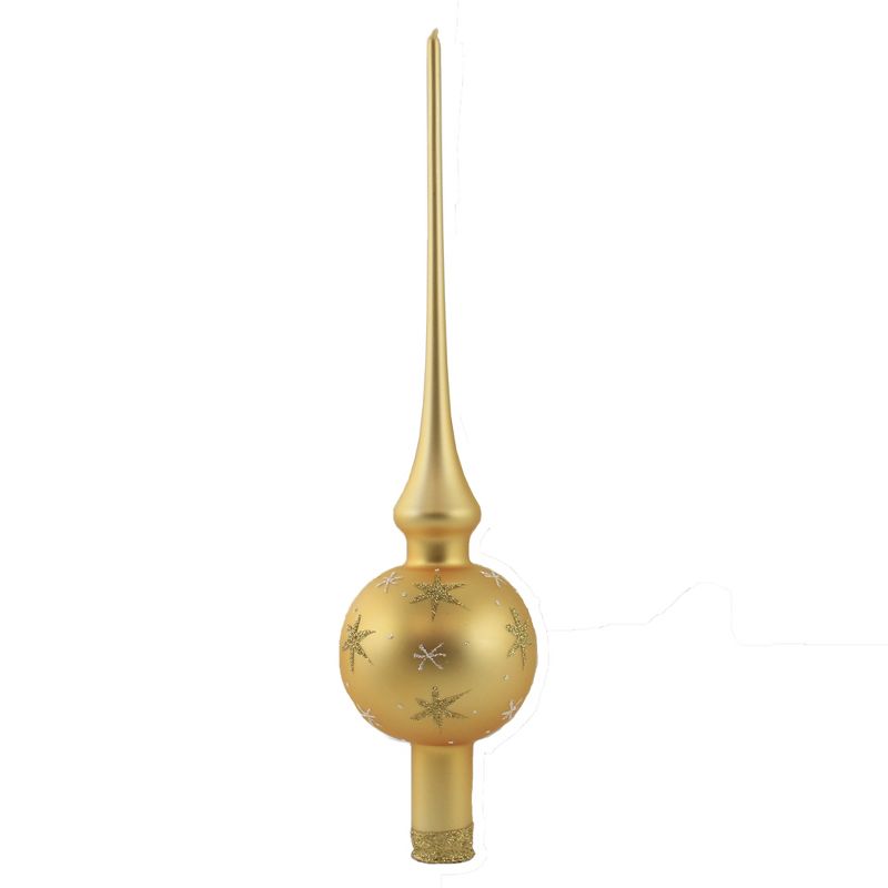 Inge Glas 12.0" Matte Gold With Stars Finial Tree Topper Christmas  -  Tree Toppers