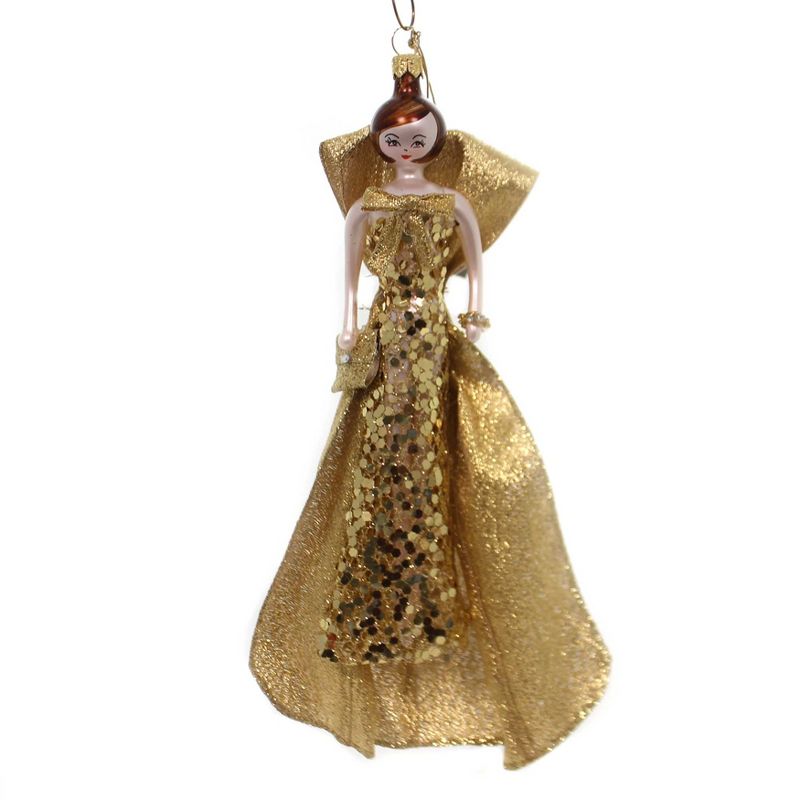 Italian Ornaments 6.75" Sophia In Gold Sequin Dress Italian Ornament Diva Lady  -  Tree Ornaments