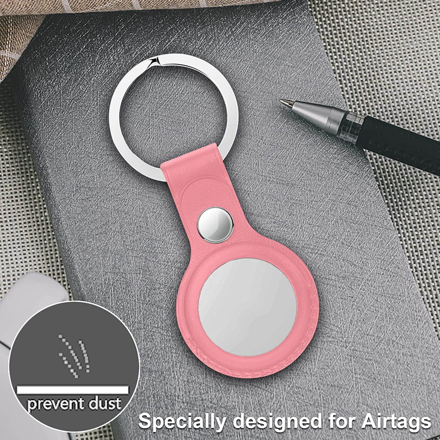 SINREGeek Airtag Tracker Protective Cover,2-Pack Genuine Leather Tracker Holder with Key Chain,  AirTag Finder Accessories AirTag Case Smart Wireless Tracker Protective Cover with Keyring