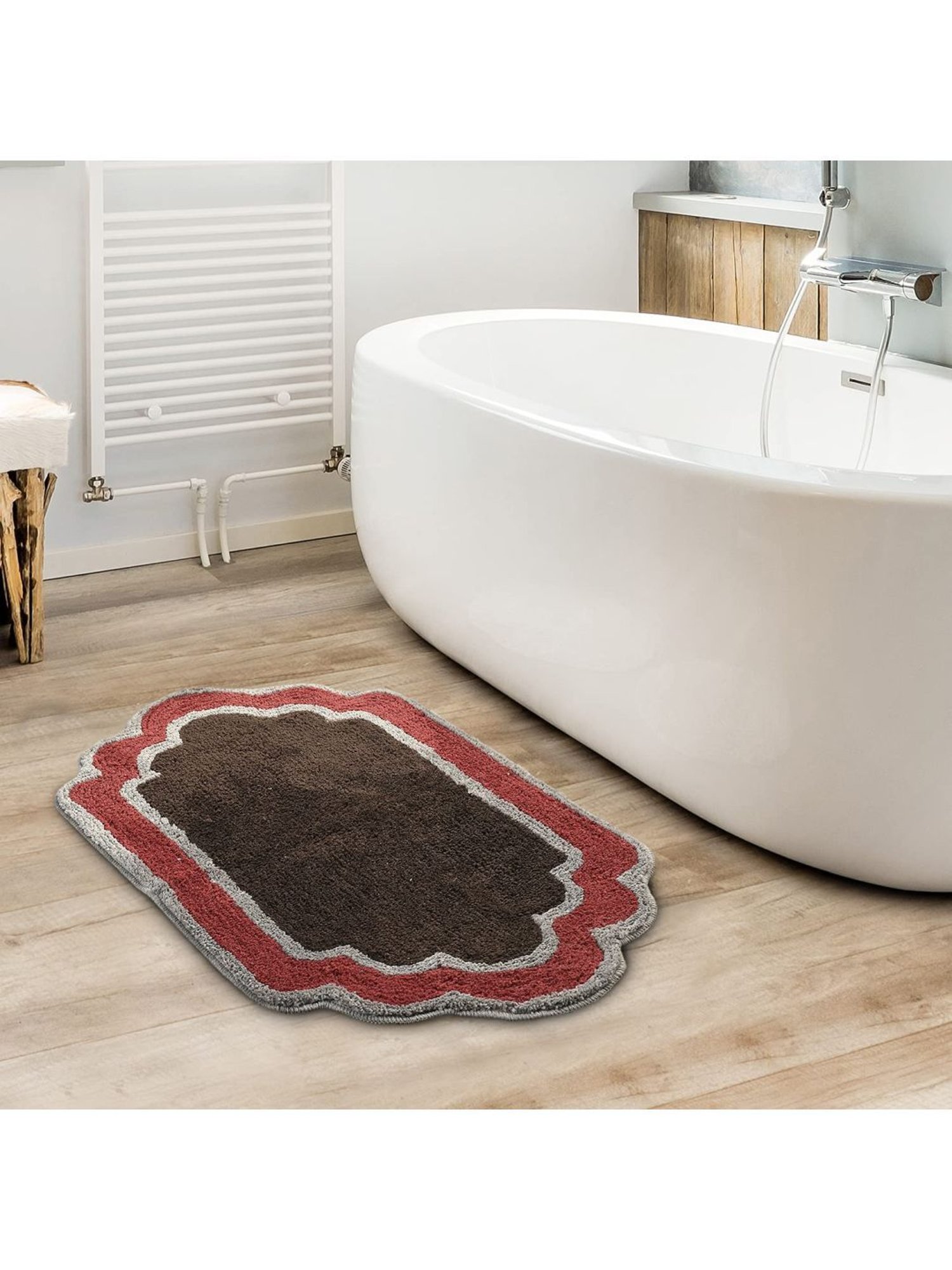 Saral Home Brown Microfiber Abstract Bath Mat 50X80 cm