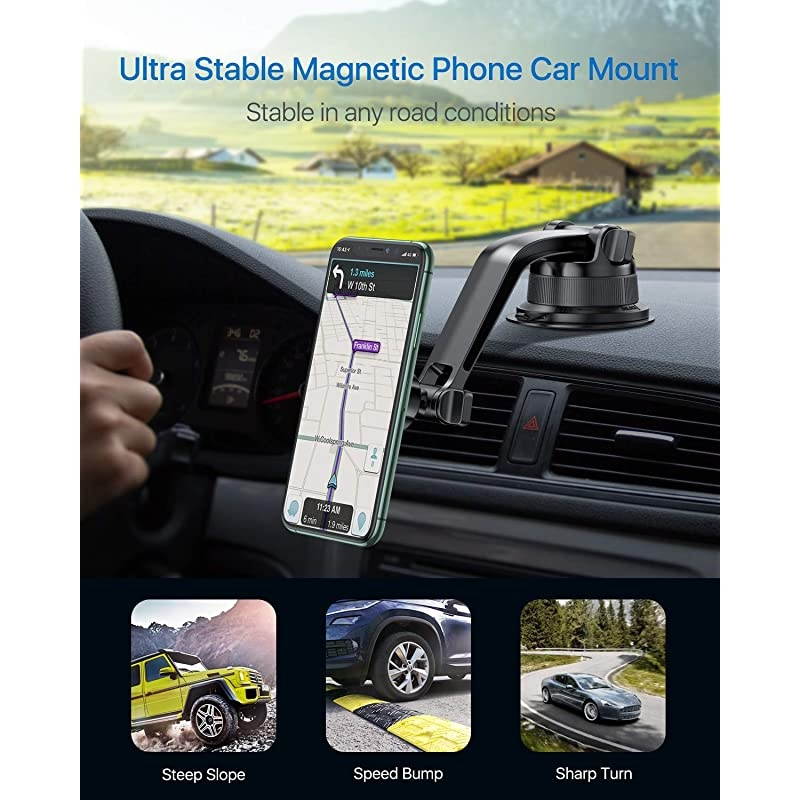 Magnetic Phone Car Mount Strong Magnet Super Stable Ultimate Dashboard Windshield Phone Car Holder Compatible with iPhone 12 12 Pro max 11 SE Xs X 8 7 6 Plus Galaxy S20 Note20 and More