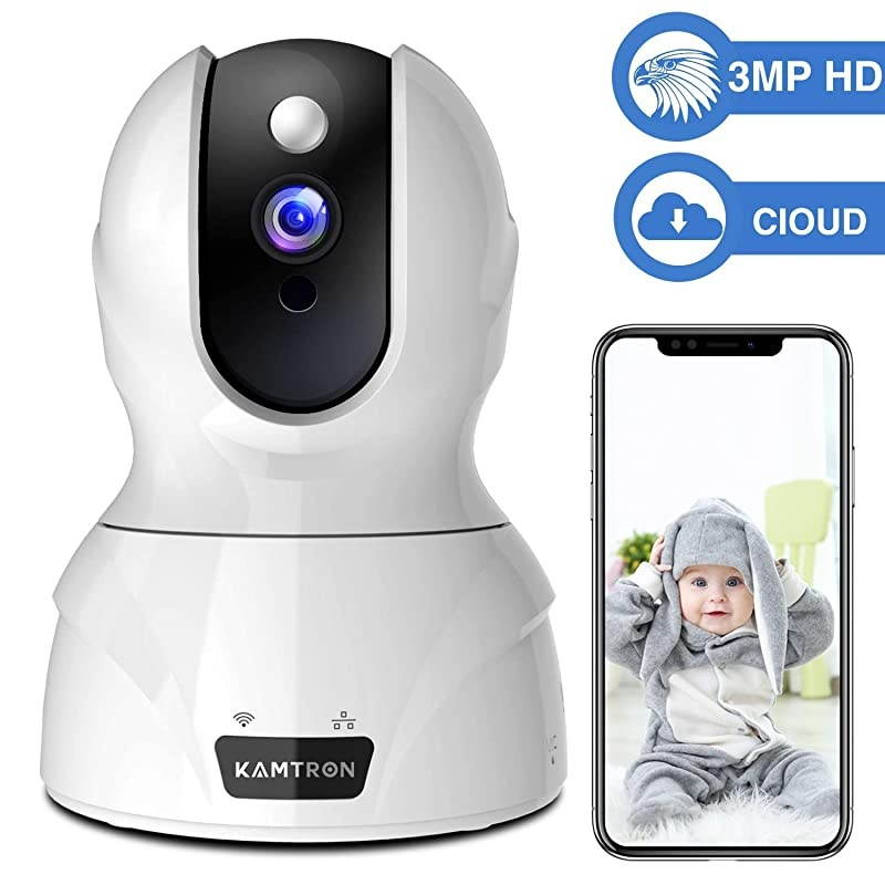 Security Camera 1536P Pet Camera -  WiFi Wireless Home Camera Full HD 3MP IP Video Surveillance System with IR Night Vision, Motion Detection and Two-Way Audio - Cloud Storage, White