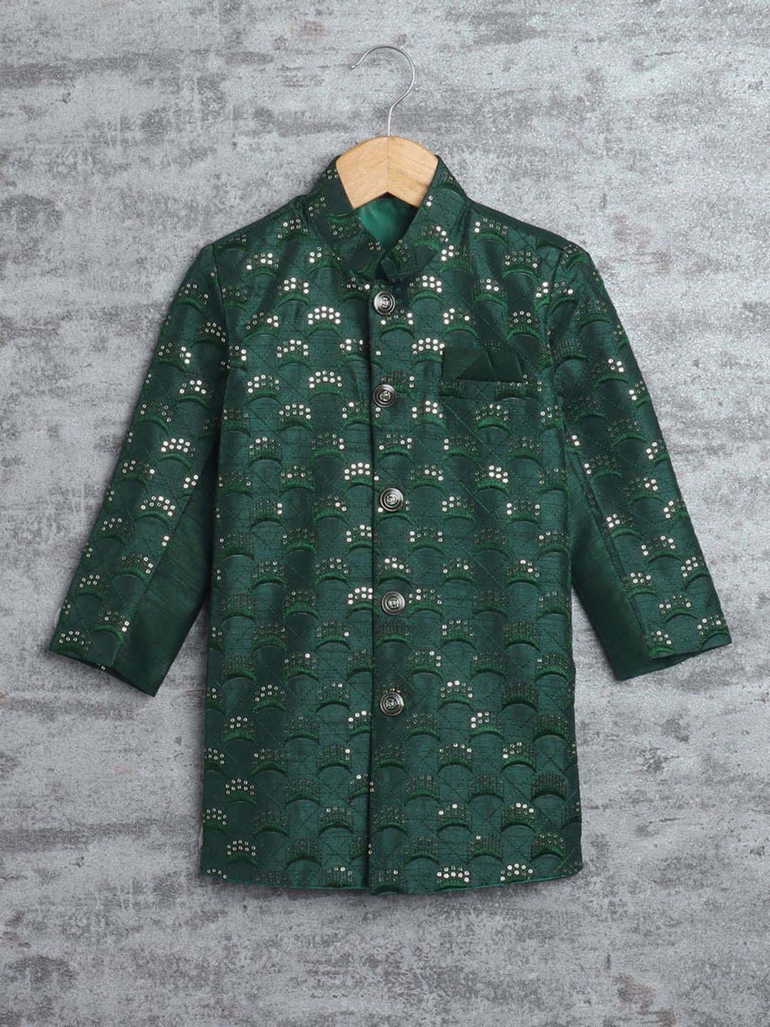 VASTRAMAY Boys Turquoise Floral Full Sleeves Indowestern