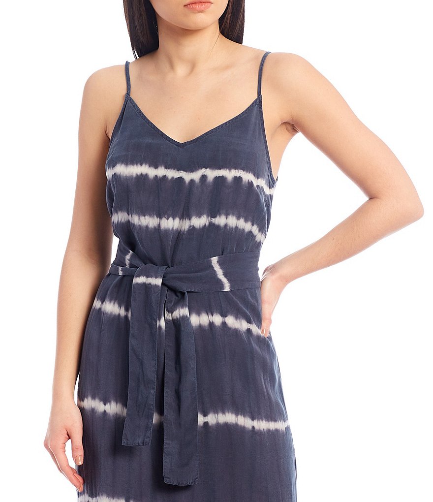 Cloth & Stone Smocked Tie-Dye Striped Back Belted Dress