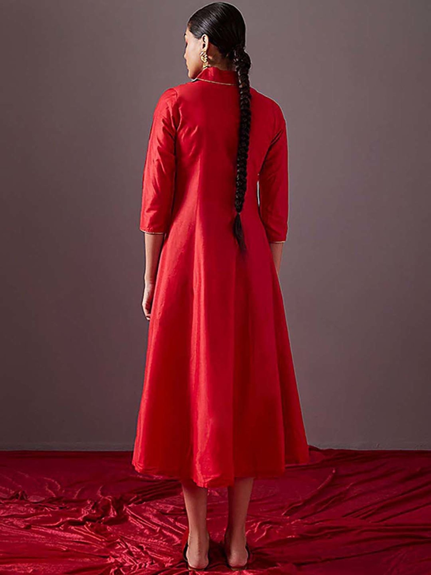 Abhishti Red Cotton A-Line Wrap Dress