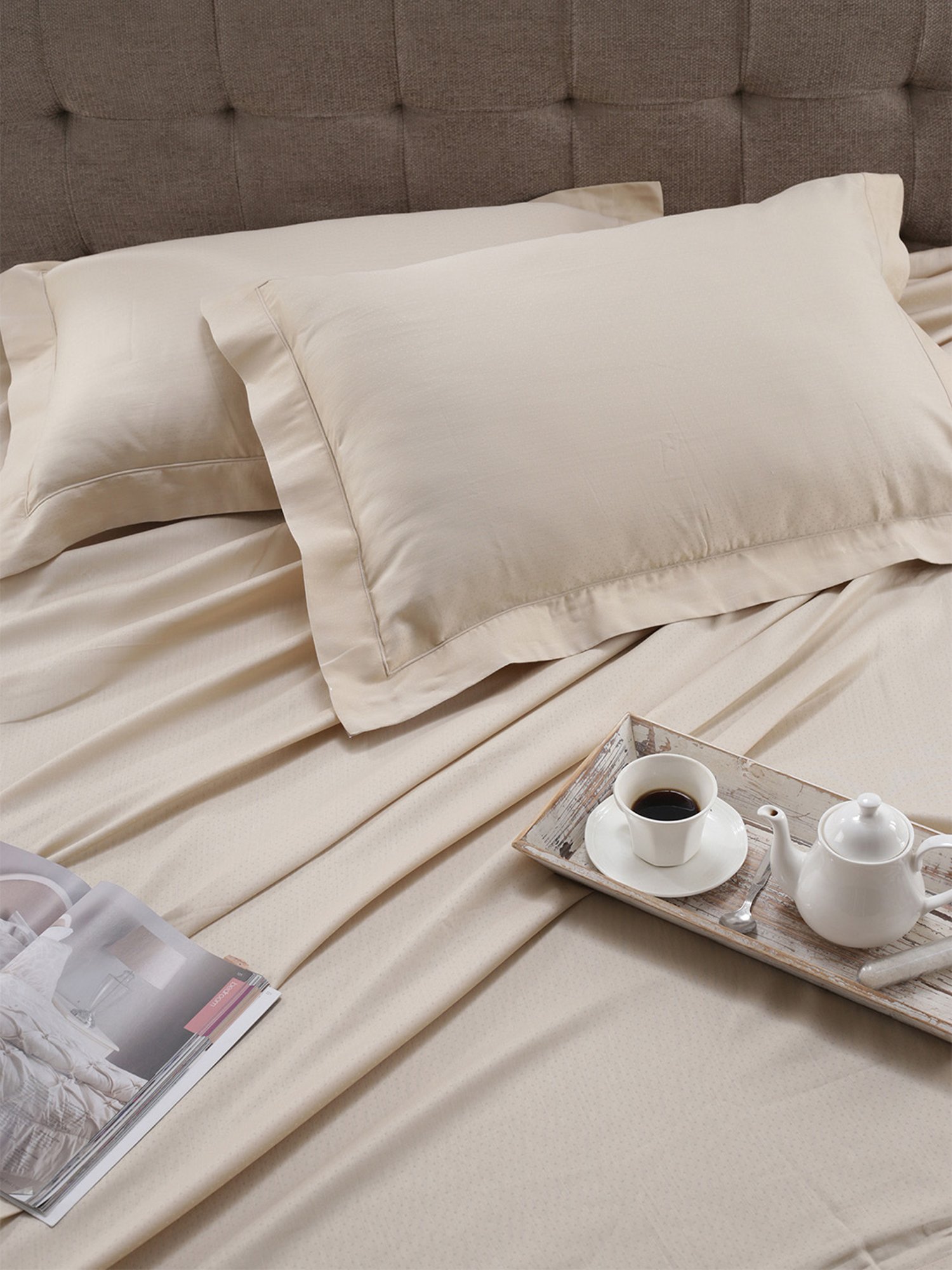 Maspar Colorart Clemonte Self Beige 200 TC Cotton King Bed Sheet with 2 Pillow Covers