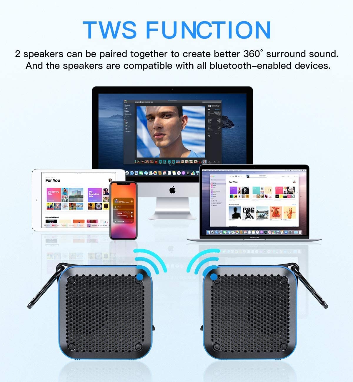 Portable Waterproof Bluetooth Speaker with FM Radio, IPX7 Waterproof Speaker Bluetooth Wireless Small Portable Speaker TWS Stereo 10H Playtime for Shower Bath Pool Boat Beach Home Party Travel(Blue)