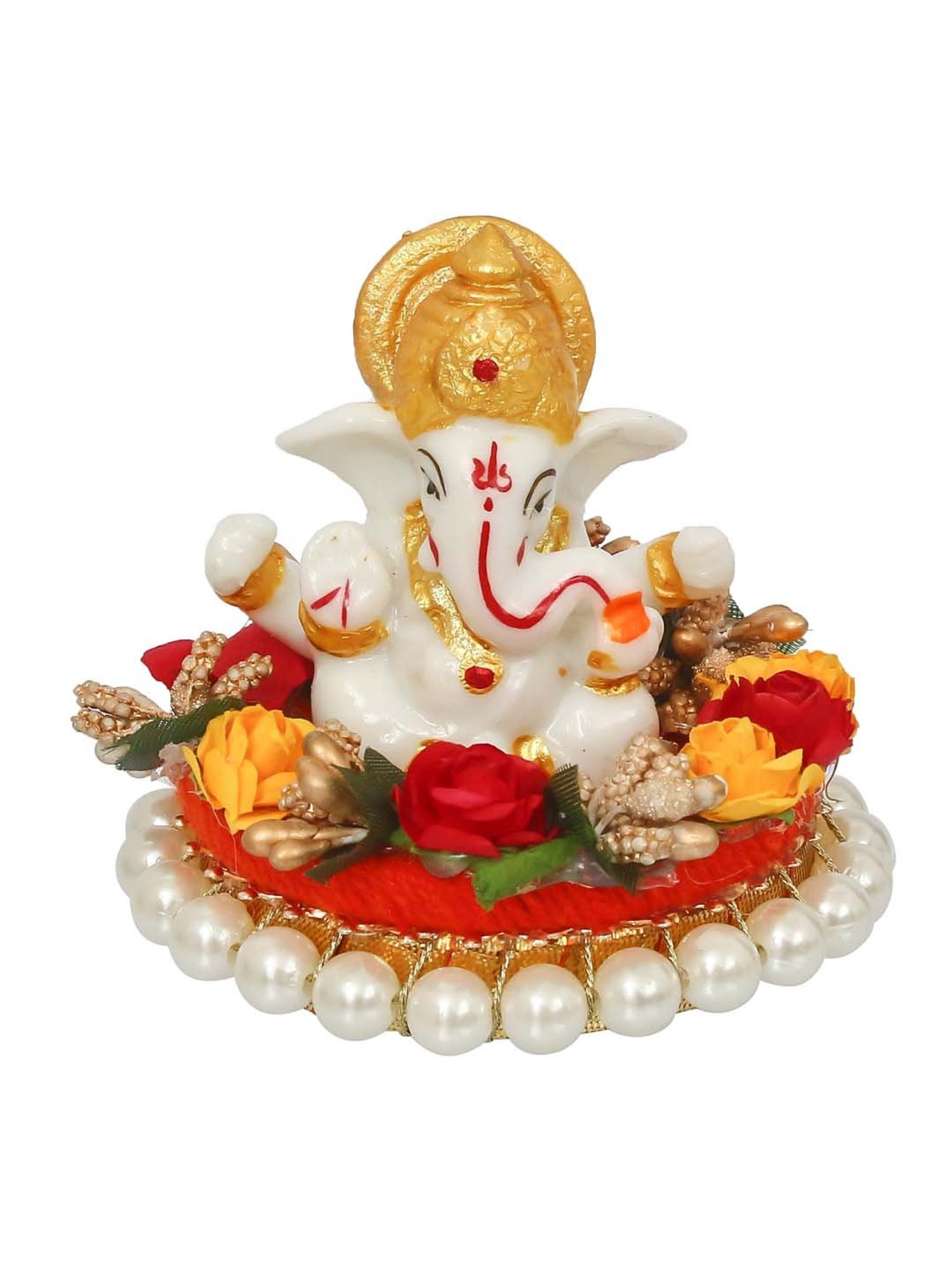 eCraftIndia Lord Ganesha Idol on Decorative Handcrafted Plate for Home and Car