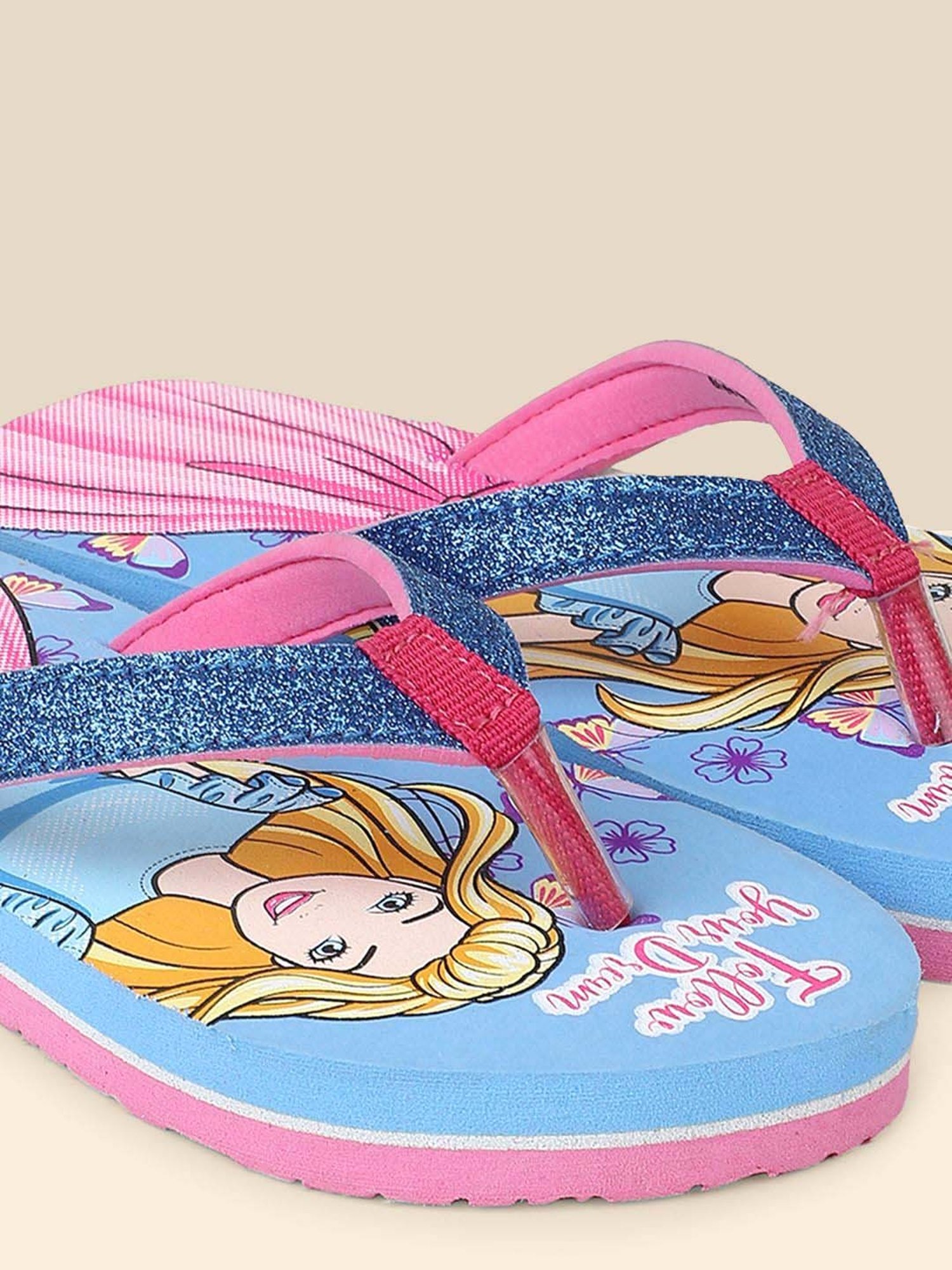 Kidsville Barbie Printed Sky Blue & Pink Flip Flops